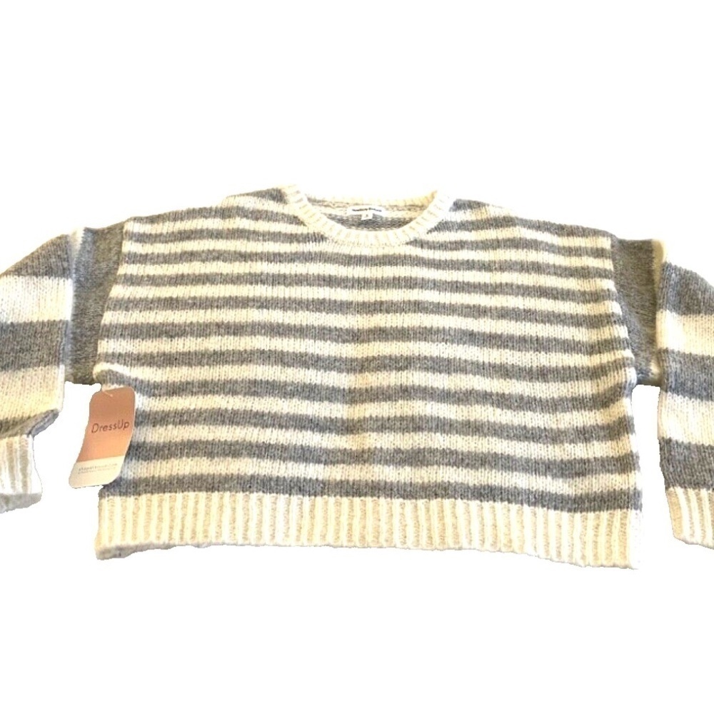 Newbury Custom‎ Womens Cropped Striped Sweater Ivory/Grey Size S; NWT ($42)
